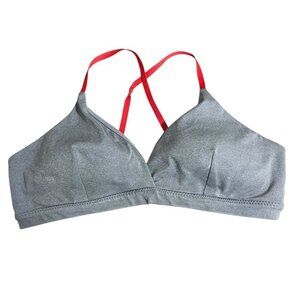 Athleta sports bra L gray pink triangle cup crossback straps padded